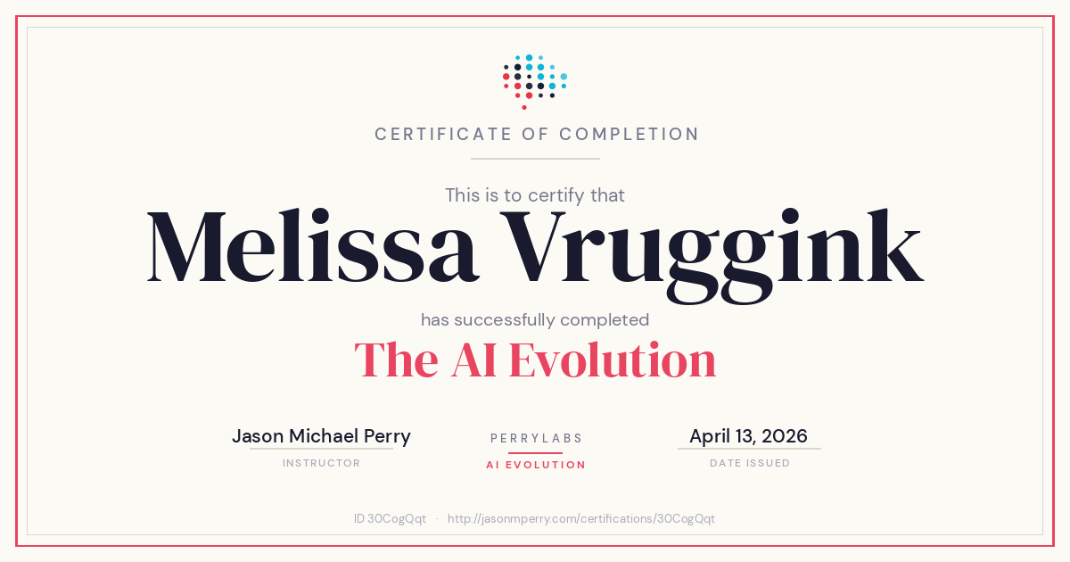 AI Evolution certificate for Melissa Vruggink