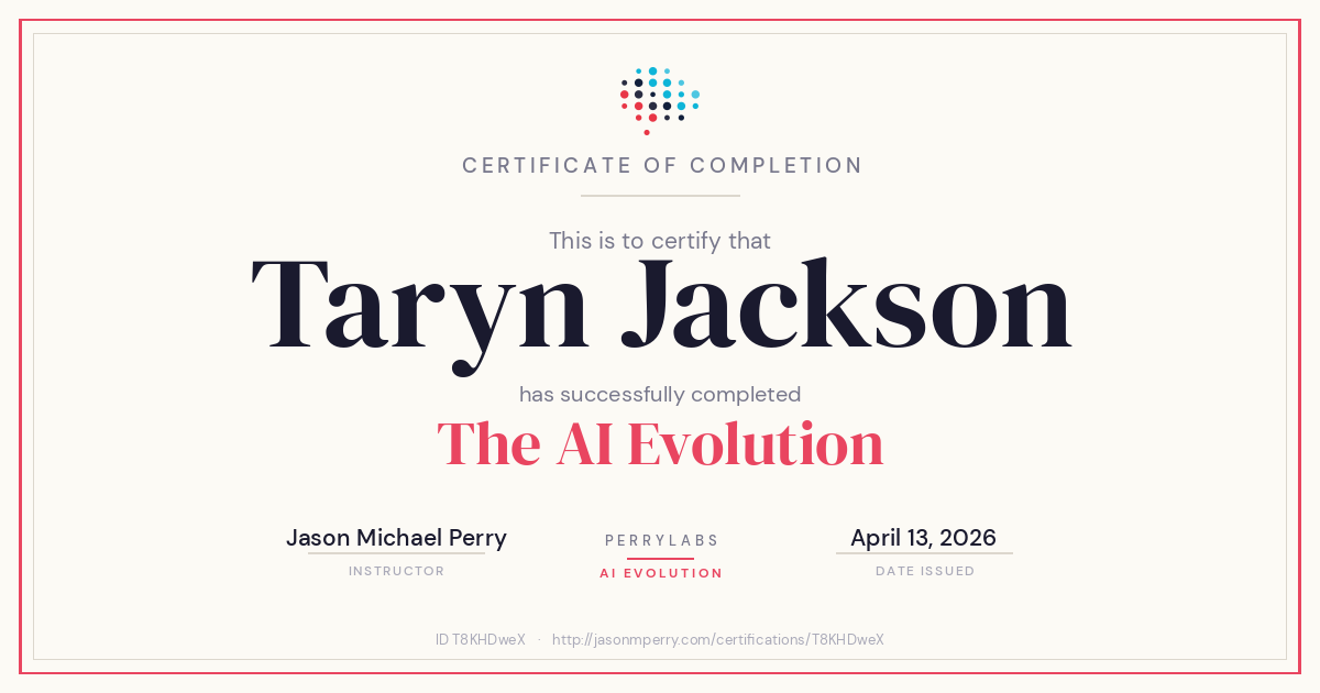 AI Evolution certificate for Taryn Jackson